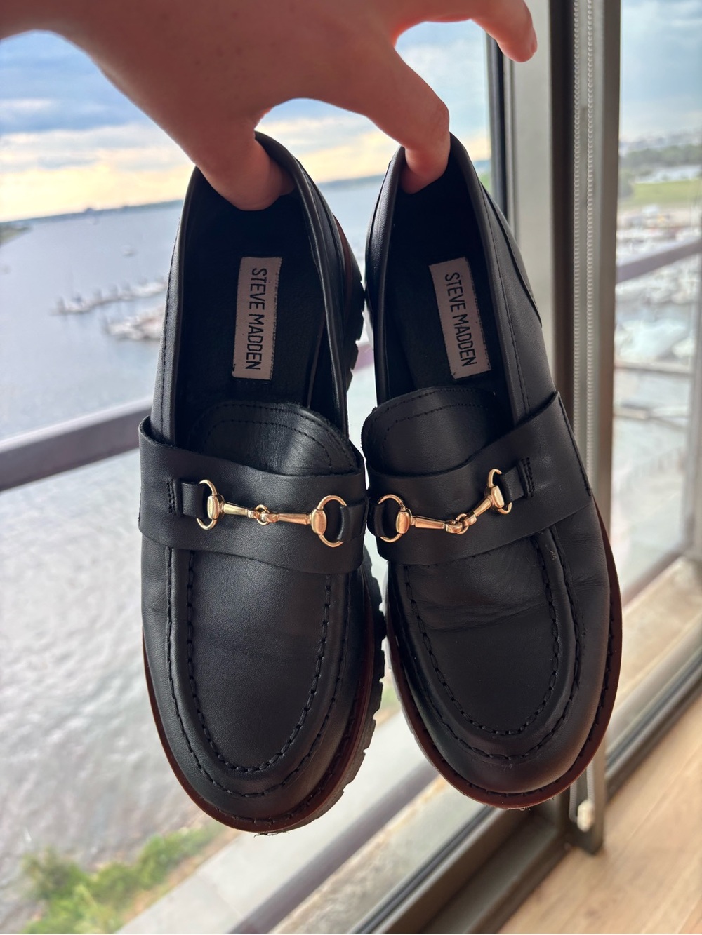 Women’s Black Leather Lug-sole Bit Loafers - Picture 3 of 7